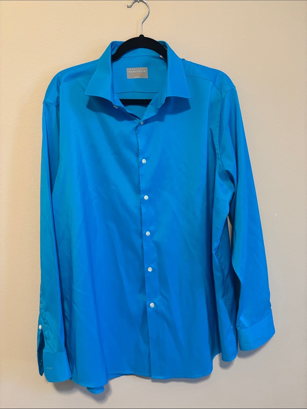 Perry Ellis Portfolio Tech Shirt Teal Slim Fit Men’s Size: 18 34/35